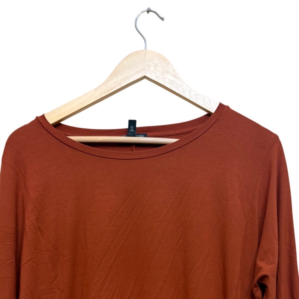 Eileen‎ Fisher Rust Orange Viscose Spandex 3/4 Sleeve Scoop Neck Top XS F17VFF - Picture 2 of 5